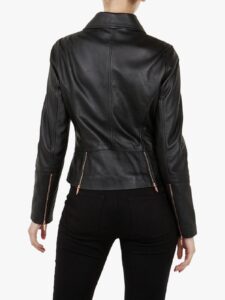 Women Pitch Black Biker Jacket - Image 2