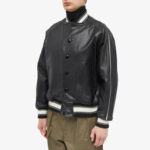 Men Black Leather Varsity Jacket - Mauve Tree - Image 3