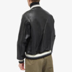 Men Black Leather Varsity Jacket - Mauve Tree - Image 2