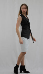 Women V Neck Dress Stretch Leather - Image 4