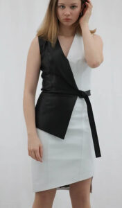 Women V Neck Dress Stretch Leather - Image 5