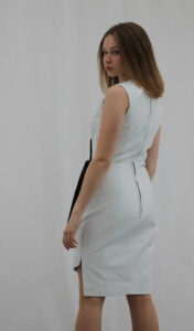 Women V Neck Dress Stretch Leather - Image 2