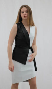 Women V Neck Dress Stretch Leather - Image 9