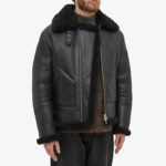 Men All Black Shearling Jacket - Mauve Tree