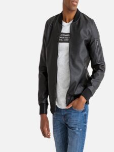 Men Black College Leather Jacket - Image 3
