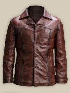 Men Dark Brown Notch Collar Jacket