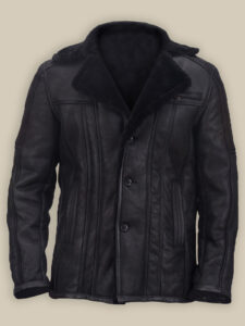 Men Black Shearling Biker Jacket