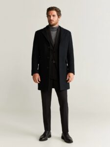 Men Black Tailored Wool Coat