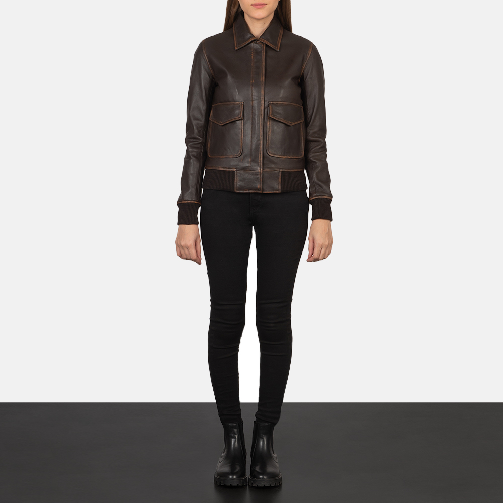 1-1-8.jpg Women Brown Aviation Bomber Jacket - Mauve Tree - Image 1