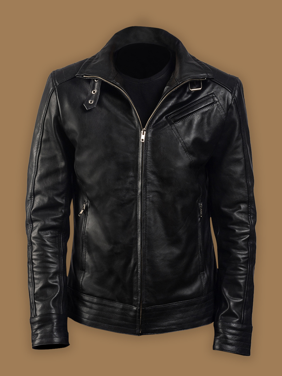 1-11.jpg Men's Pitch Black Leather Jacket - Image 1
