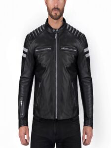 Men Black Jacket With White Strips - Mauve Tree