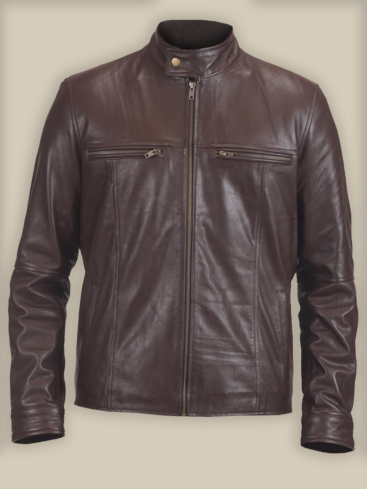 1-12.jpg Men Brown Biker Leather Jacket - Image 1