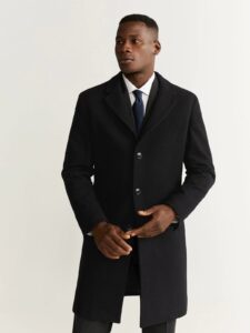 Men Black Lapel Wool Coat - Image 3
