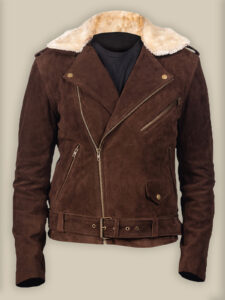 Men Brown Suede Shearling Jacket
