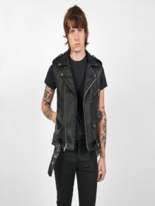Men Black Leather Vest