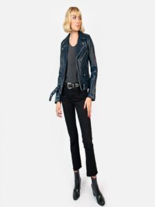 Women Sea Blue Leather Jacket