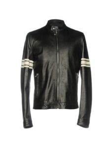 Men Black Leather Jacket With White Strips - Image 3