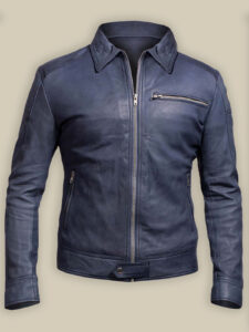 Men Sky Blue Leather Jacket
