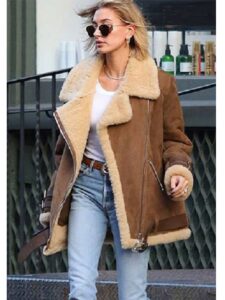 Women Brown Suede Shearling Jacket - Mauve Tree