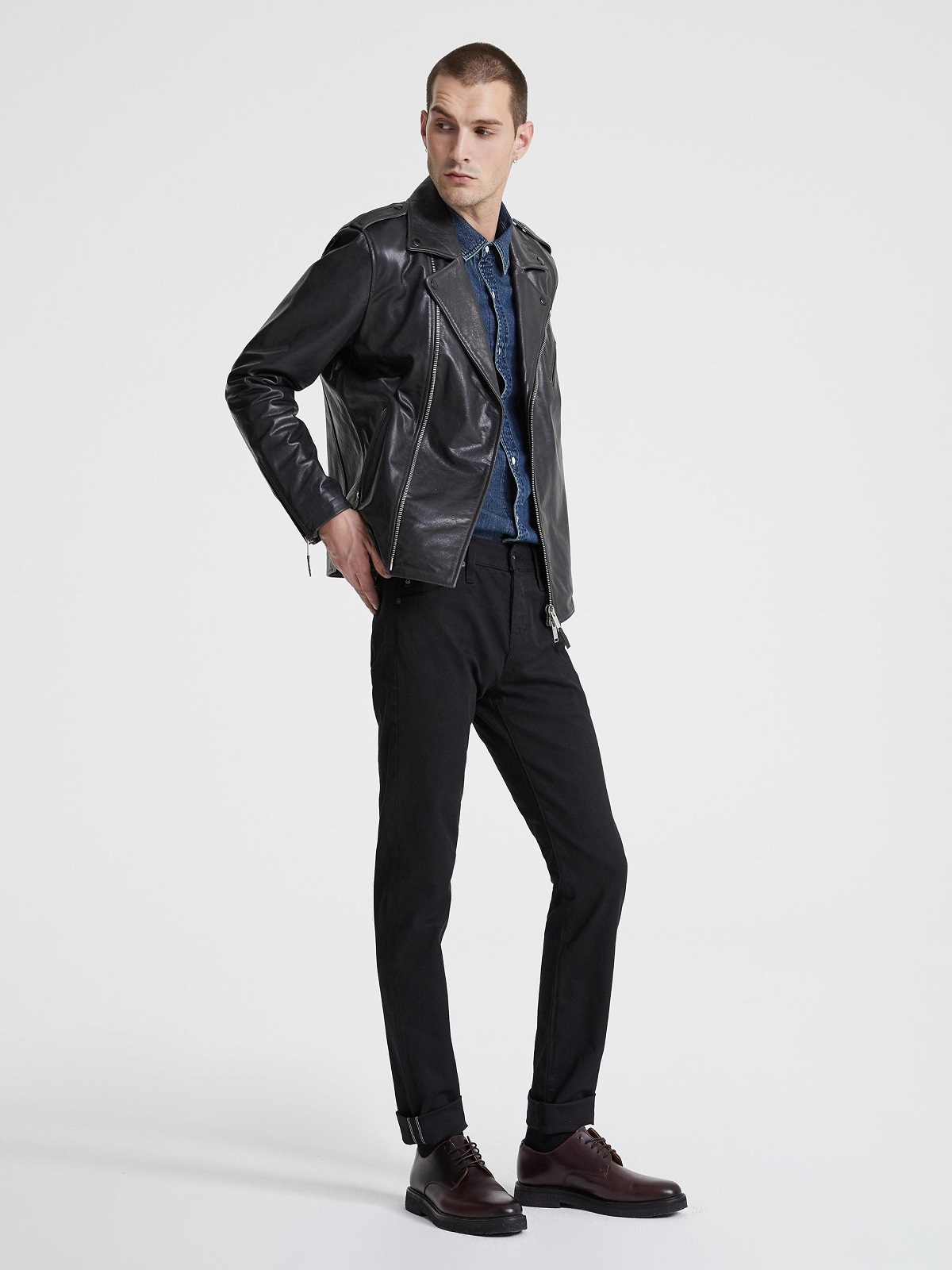 1-29-1.jpg Men Charcoal Black Biker Jacket - Image 1
