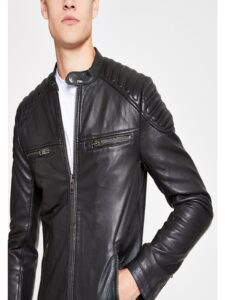 Men Black Superdry Leather Jacket - Image 3
