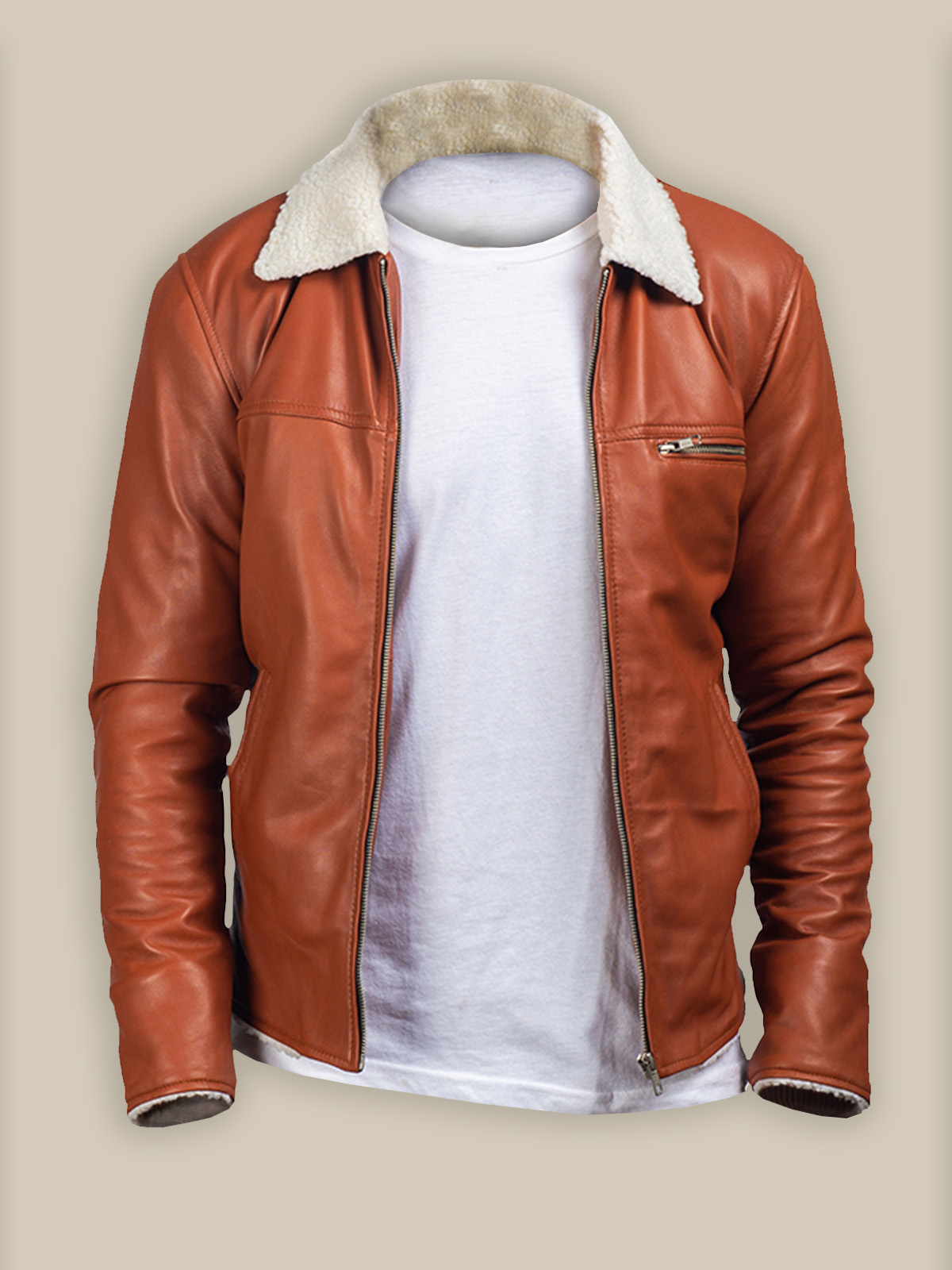 1-3-3.jpg Men Tan Shearling Leather Jacket - Image 1