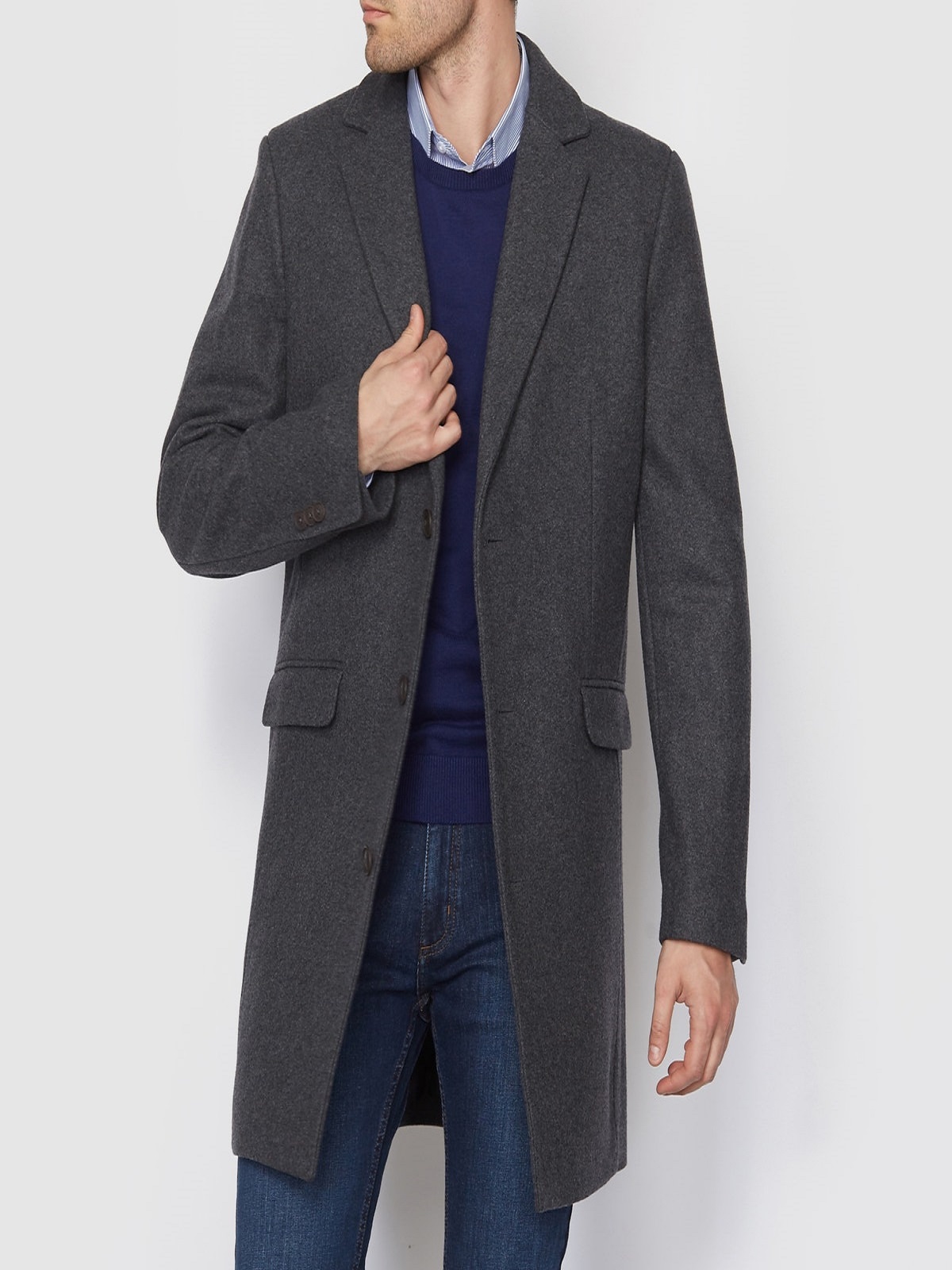 1-3-7.jpg Men Charcoal Wool Trench - Image 1