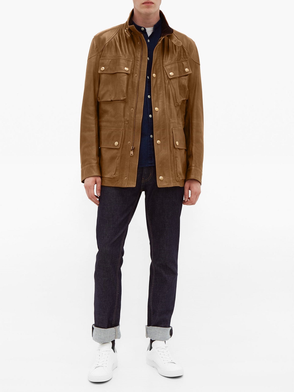 1-36.jpg Men Brown Utility Leather Jacket - Image 1