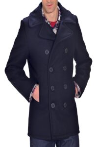 Men Blue Double Breasted Trench