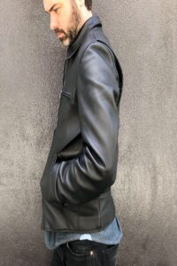 Men Black Waxy Leather Jacket - Image 2