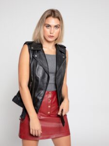 Women Black Leather Vest