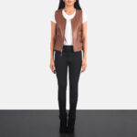 Women Brown Biker Vest - Mauve Tree