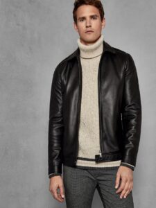 Men Black 90's Leather Jacket - Image 3