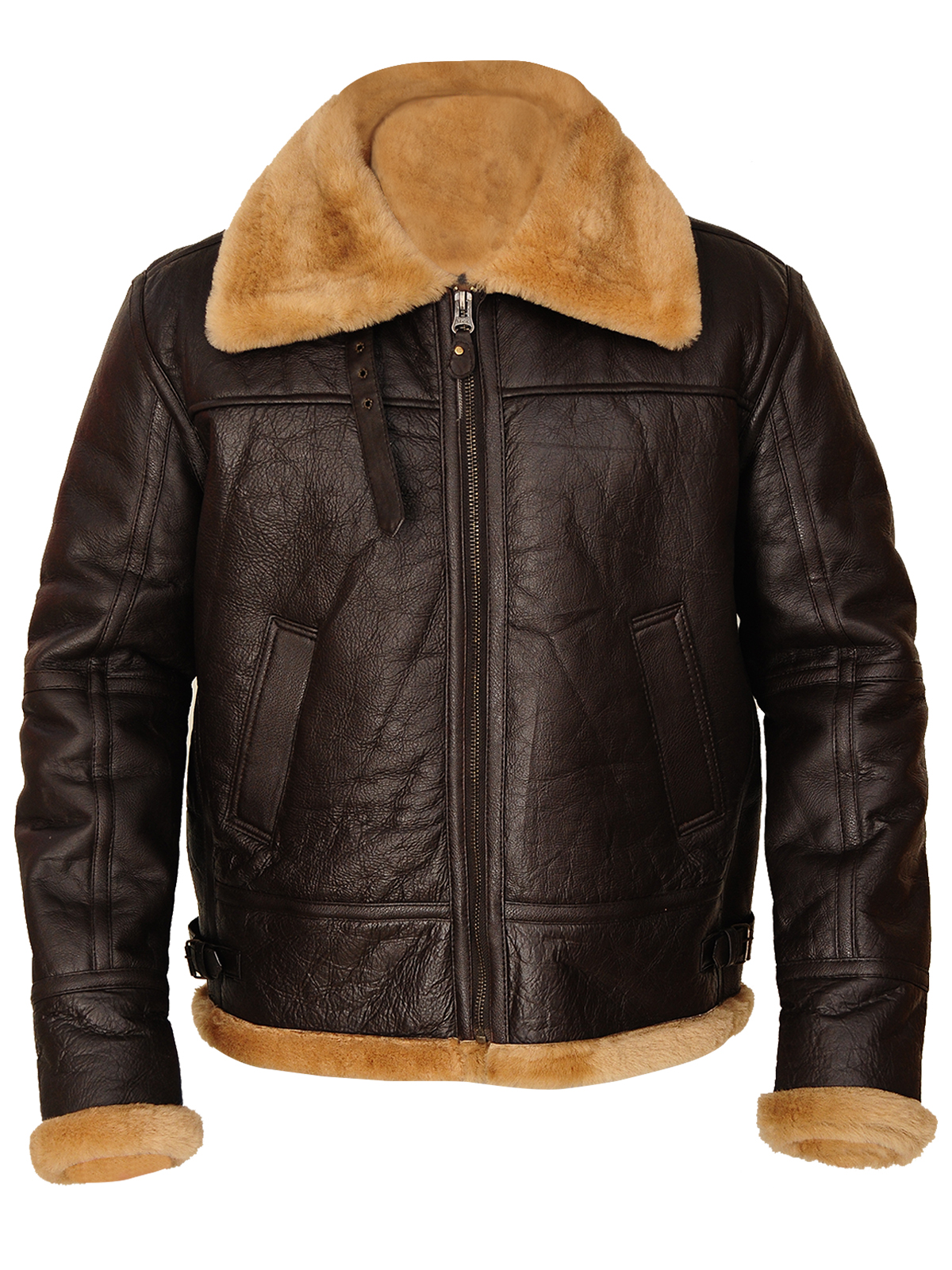 1-43-1.jpg Men Brown B3 Sheepskin Leather Jacket - Image 1