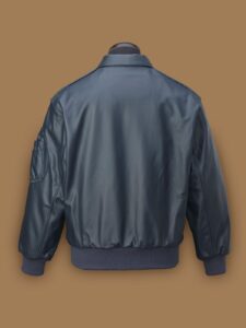 Men Blue Aviation Leather Jacket - Image 2