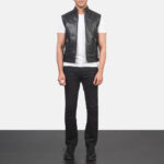 Men Black Motorcycle Vest - Mauve Tree