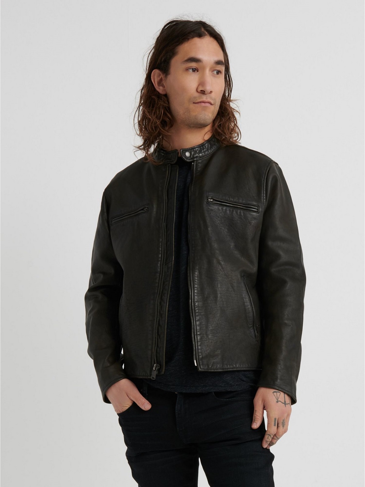 1-79.jpg Men Short Black Leather Jacket - Image 1