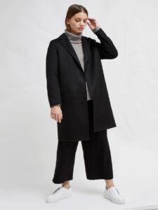 Women Pure Black Wool Trench