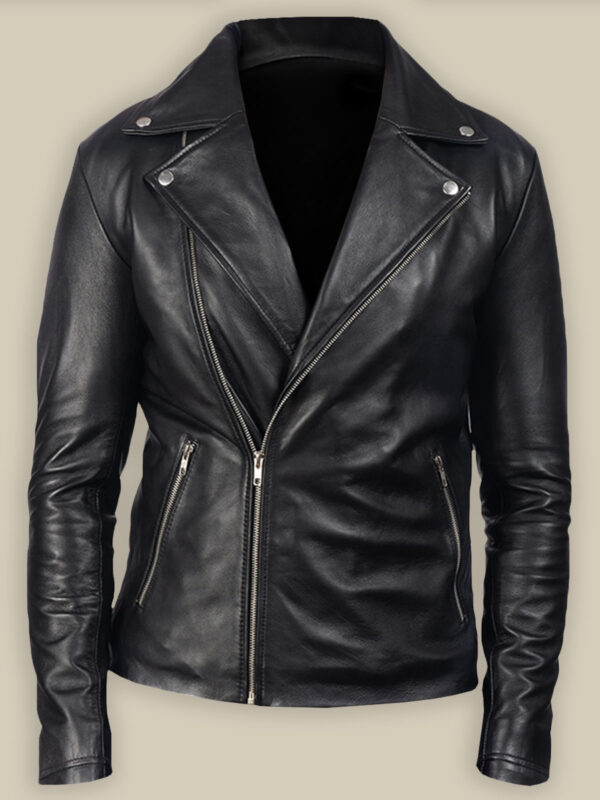 Men Simple Black Leather Jacket