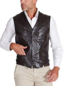 Men Black Real leather Biker Vest
