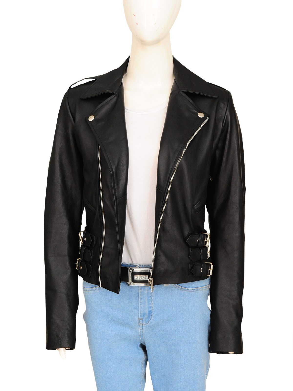 1.jpg Women Black Biker Jacket - Image 1