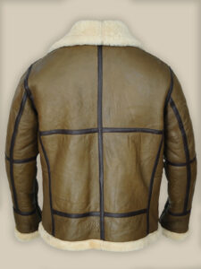 Army Greenish Brown Shearling Leather Jacket - Image 2