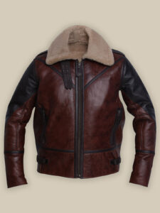 Men Umber Brown Shearling Jacket
