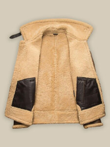 Men Brown Bomber Shearling Jacket - Image 2