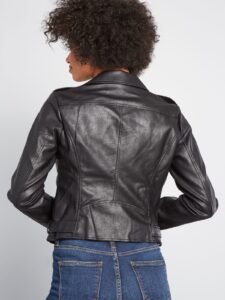 Women Glossy Black Leather Jacket - Image 2