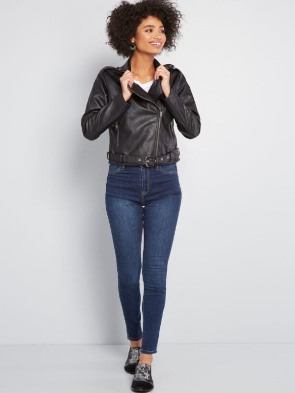 Women Glossy Black Leather Jacket