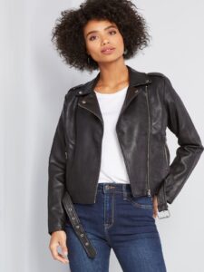 Women Glossy Black Leather Jacket - Image 3
