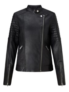 Women Coal Black Leather Jacket - Image 5