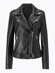 Women Shinny Black Leather Jacket - Image 3