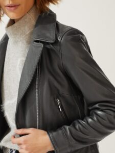 Women Jet Black Leather Jacket - Image 4
